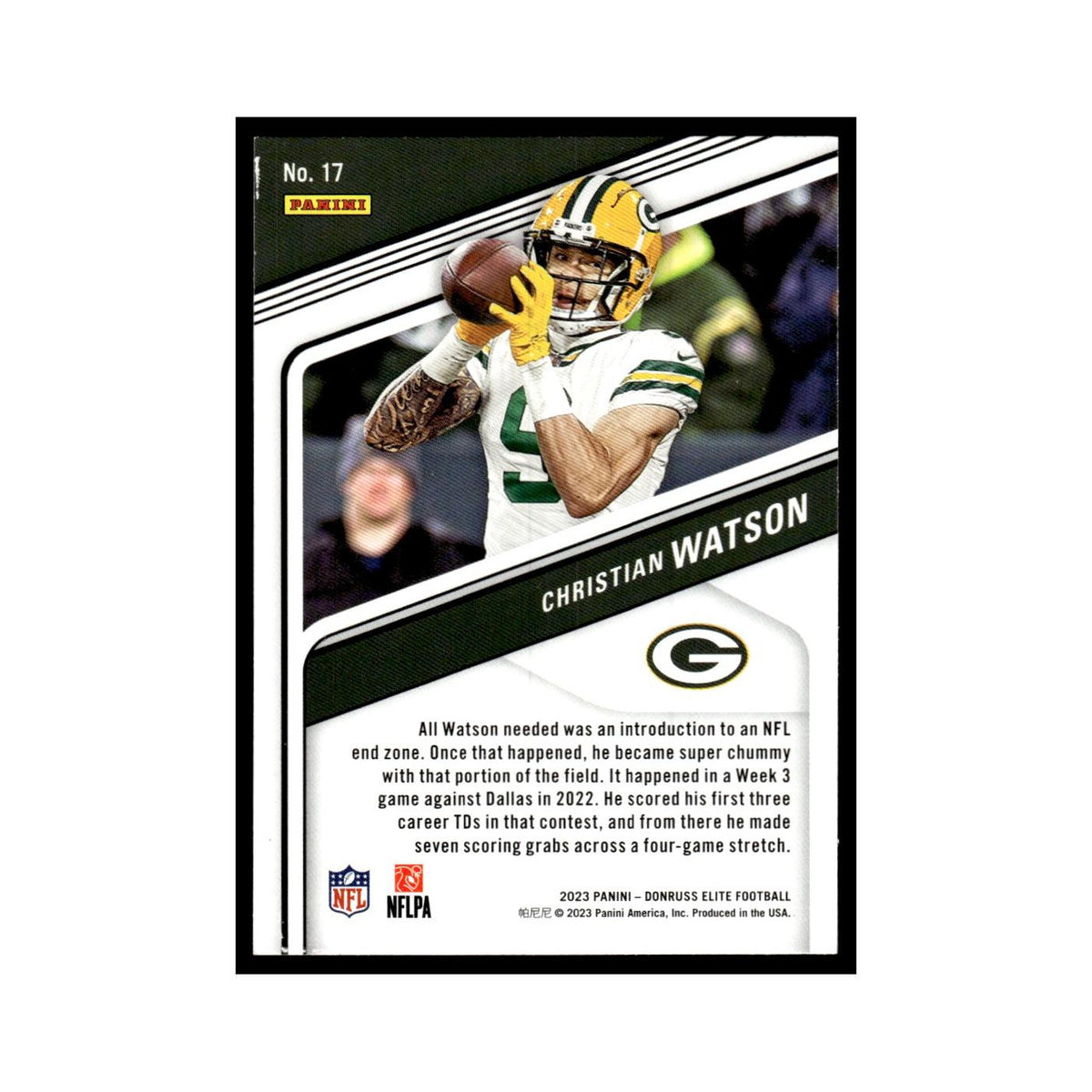 Christian Watson 2023 Donruss Elite #17 Green Bay Packers Football Card NM