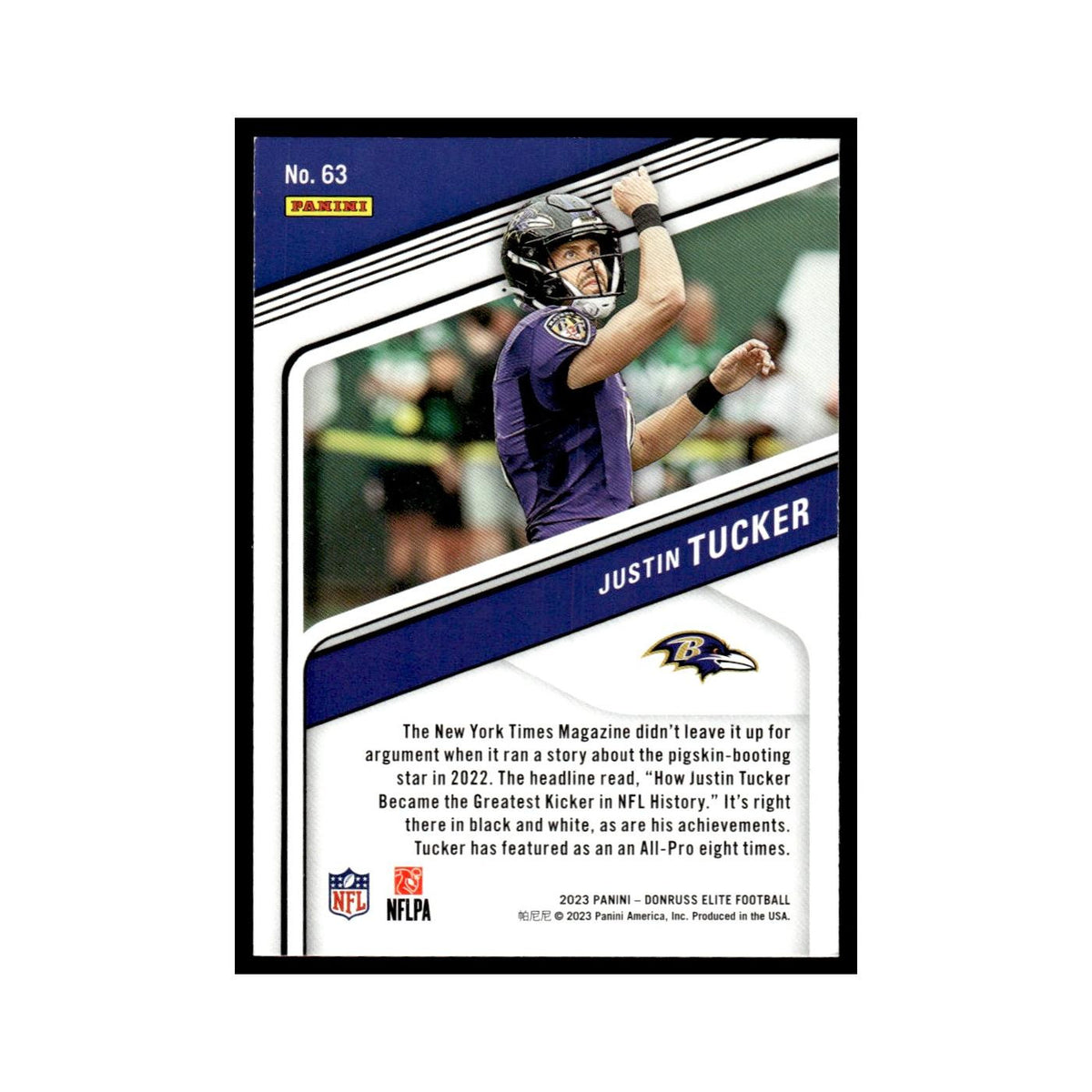 Justin Tucker 2023 Donruss Elite #63 Baltimore Ravens Football Card NM
