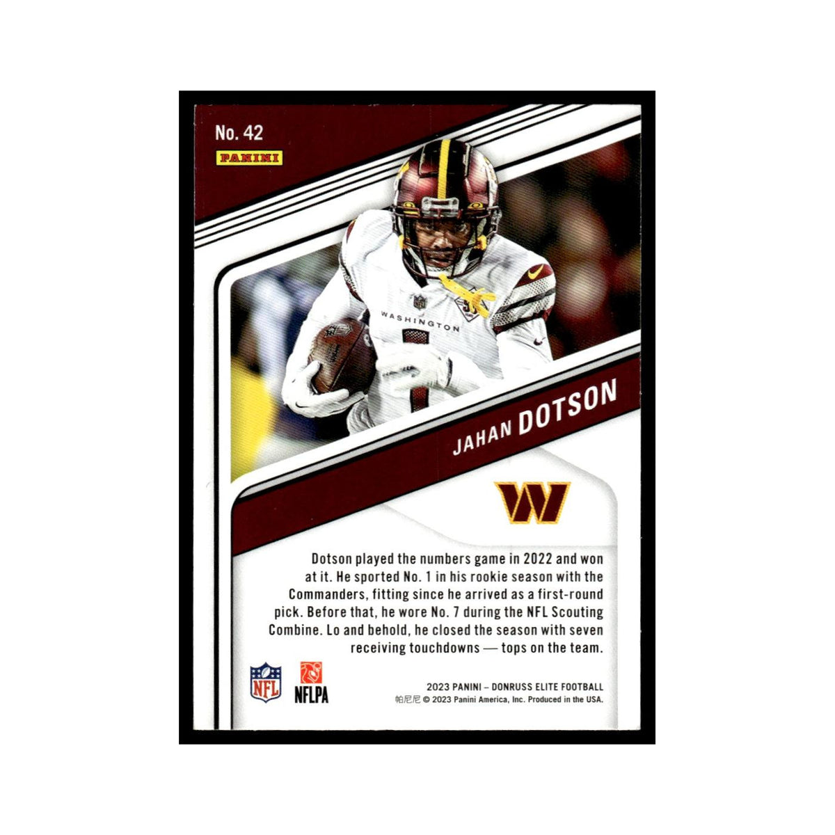 Jahan Dotson 2023 Donruss Elite #42 Washington Commanders Football Card NM