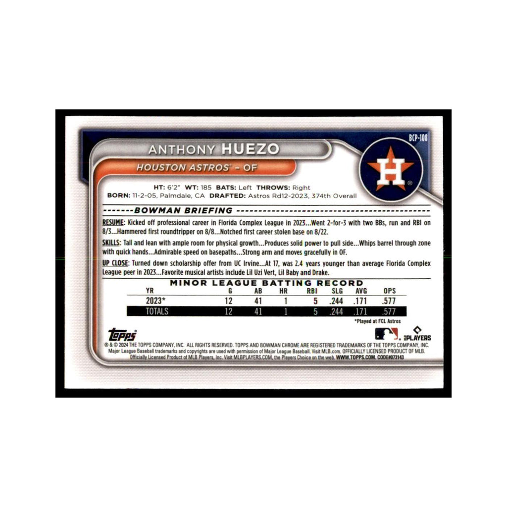 Anthony Huezo 2024 Bowman Chrome #BCP-108 Baseball Cards Baseball Card NM