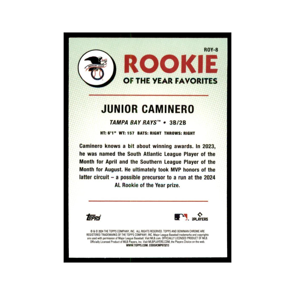 Junior Caminero Rookie 2024 Bowman Chrome #RDY-8 Baseball Cards Baseball Card NM