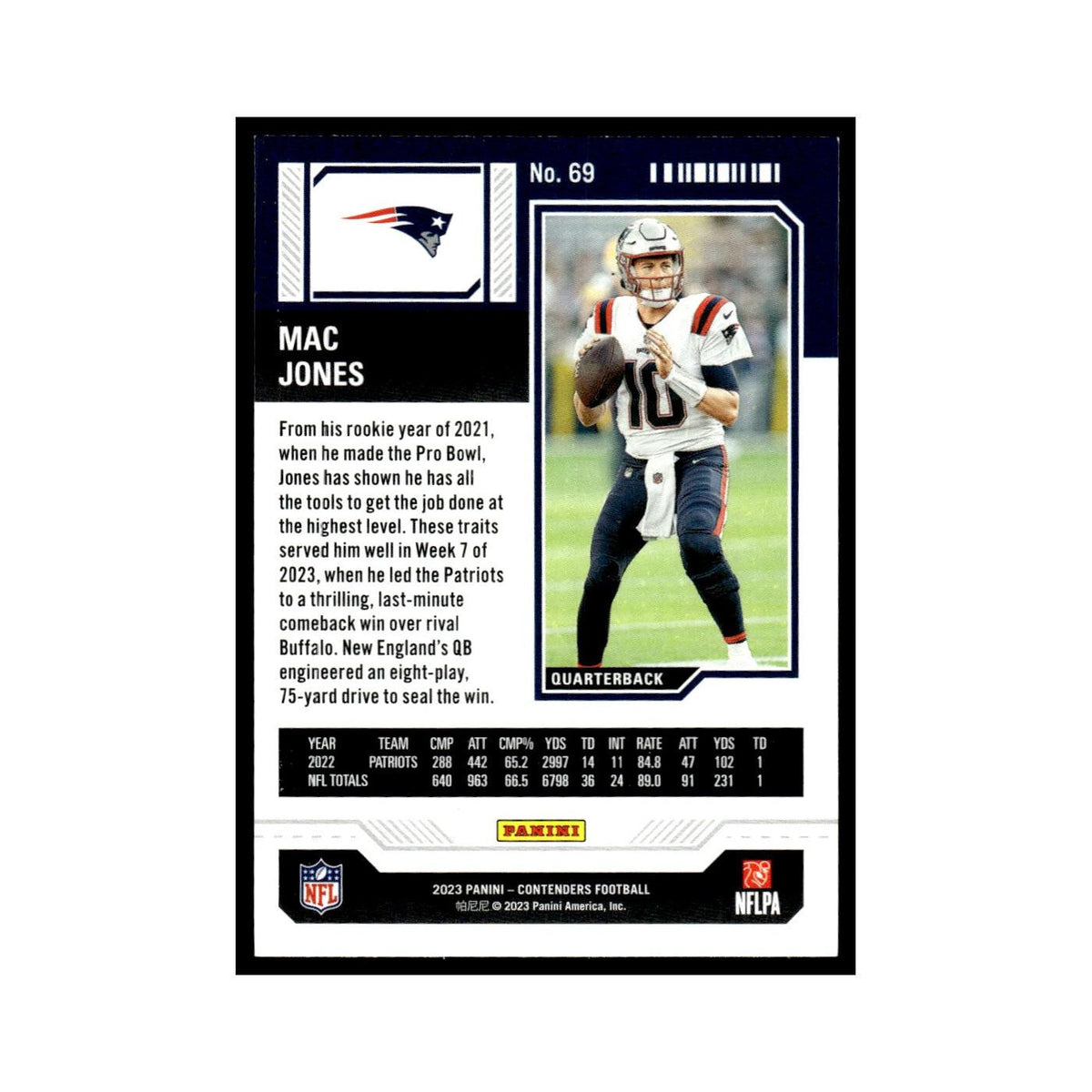 Mac Jones 2023 Panini Contenders #69 New England Patriots Football Card NM