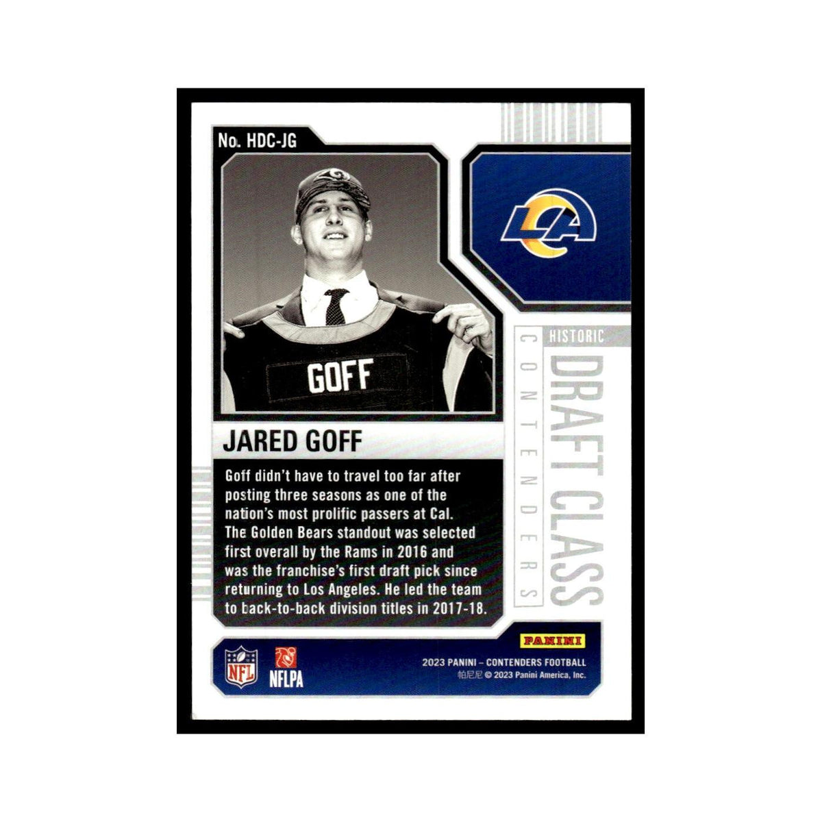 Jared Goff 2023 Panini Contenders #HDC-JG Los Angeles Rams Football Card NM