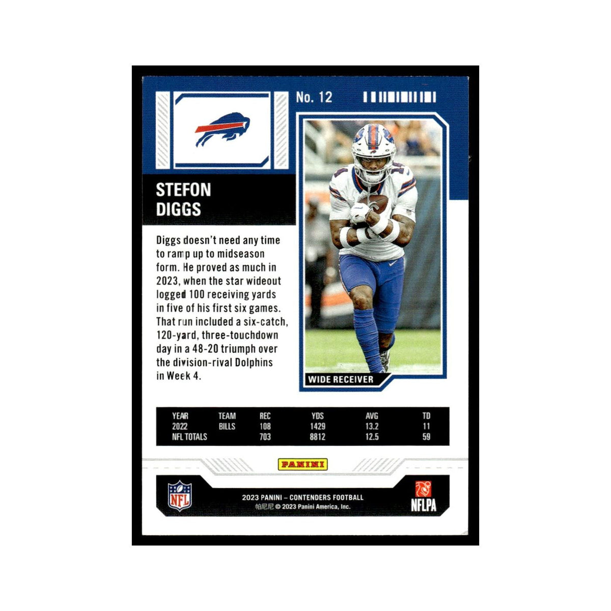 Stefon Diggs 2023 Panini Contenders #12 Buffalo Bills Football Card NM