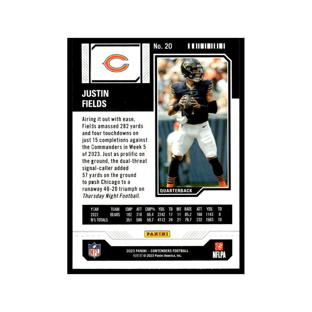 Justin Fields 2023 Panini Contenders #20 Chicago Bears Football Card NM