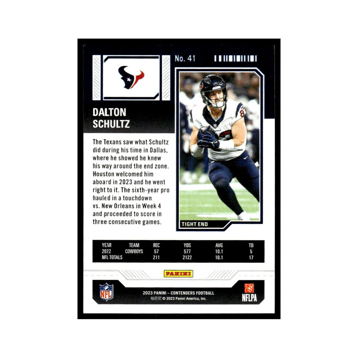 Dalton Schultz 2023 Panini Contenders #41 Houston Texans Football Card NM