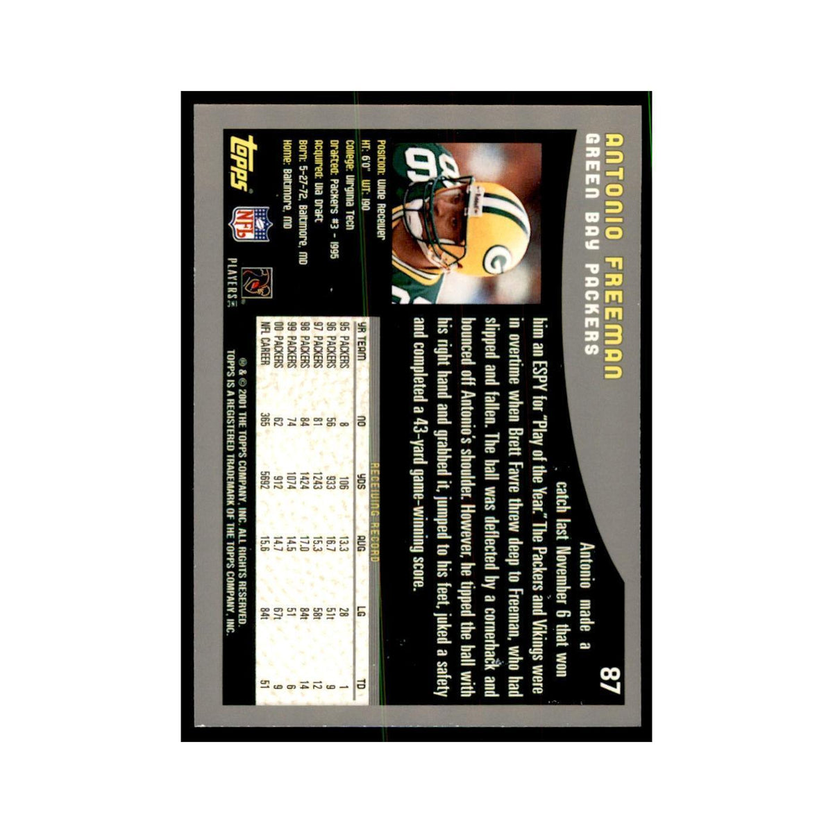 Antonio Freeman 2001 Topps #87 Football Cards Football Card NM