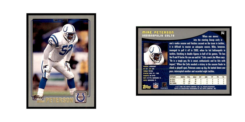 Mike Peterson 2001 Topps #14 Football Cards Football Card NM