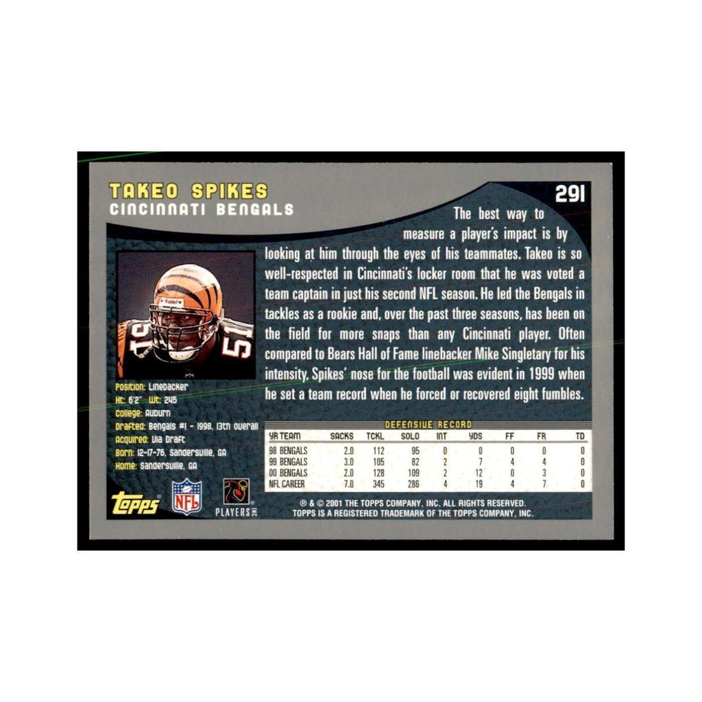 Takeo Spikes 2001 Topps #291 Football Cards Football Card NM