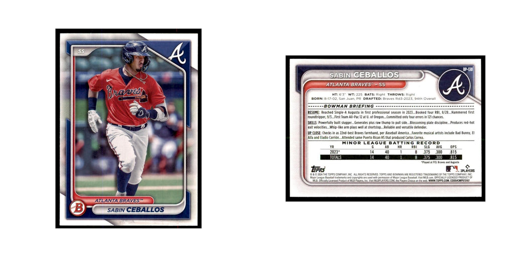 Sabin Ceballos 2024 Bowman Prospects #BP-130 Baseball Cards Baseball Card NM