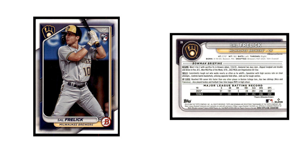 Sal Frelick Rookie 2024 Bowman #39 Baseball Cards Baseball Card NM