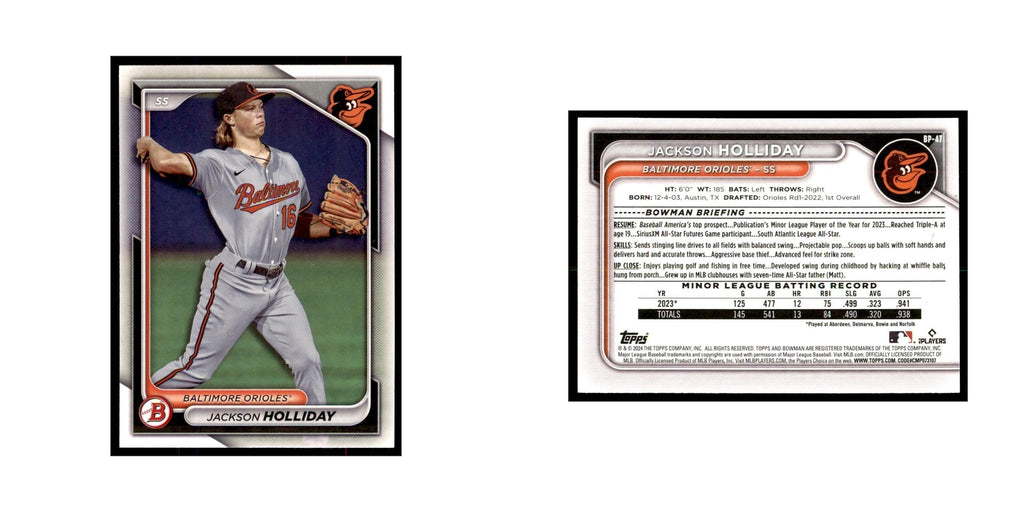 Jackson Holliday 2024 Bowman Prospects #BP-47 Baseball Cards Baseball Card NM