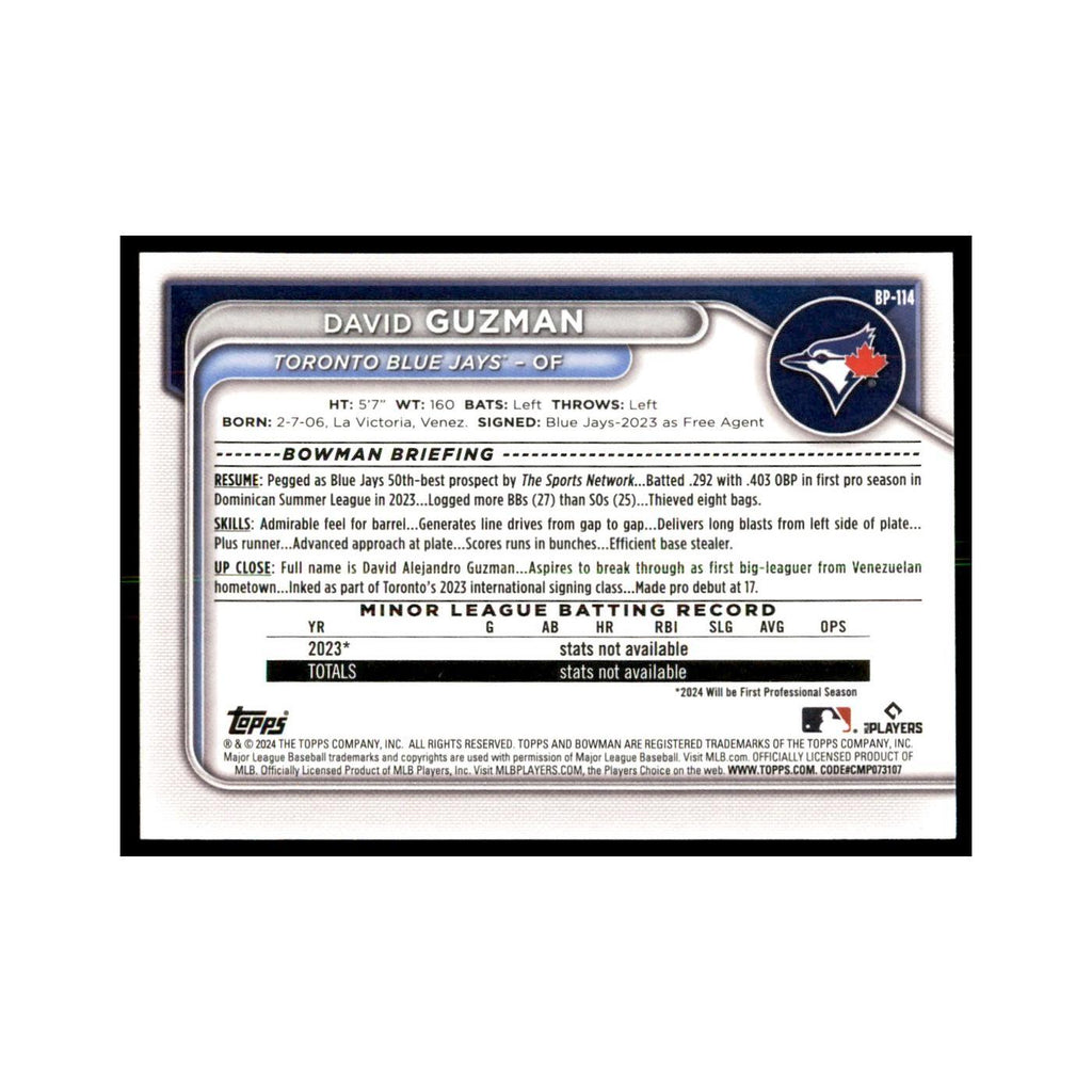 David Guzman 2024 Bowman Prospects #BP-114 Baseball Cards Baseball Card NM