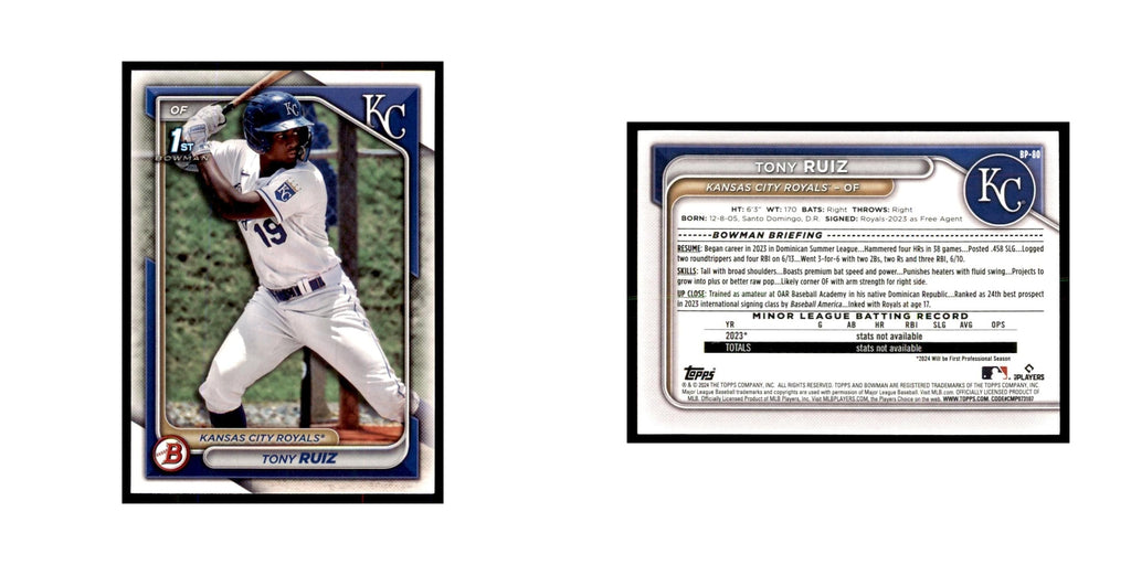 Tony Ruiz 2024 Bowman Prospects #BP-80 Baseball Cards Baseball Card NM