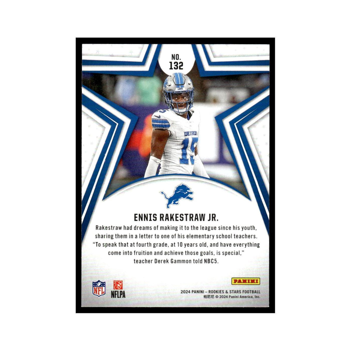 Ennis Rakestraw 2024 Panini Rookies Stars #132 Detroit Lions Football Card NM