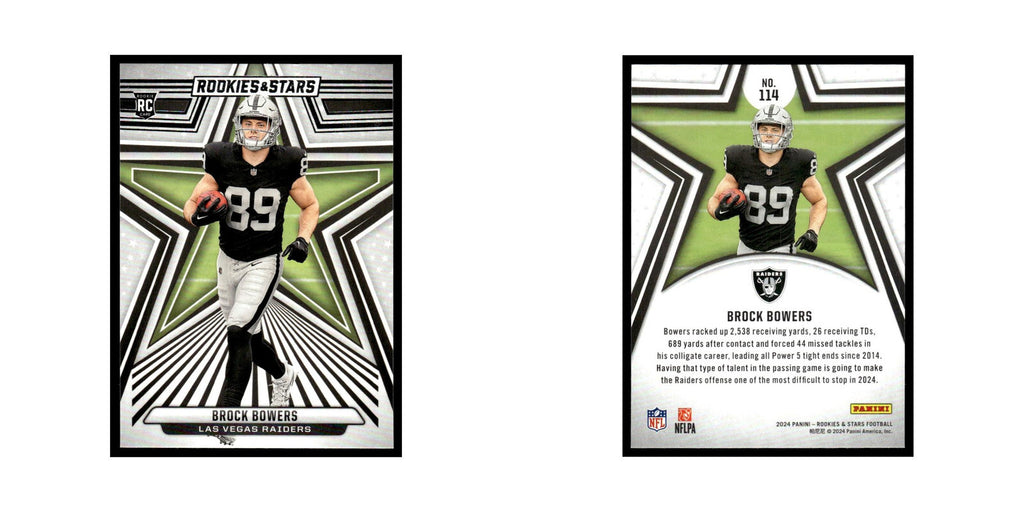 Brock Bowers 2024 Panini Rookies Stars #114 Las Vegas Raiders Football Card NM