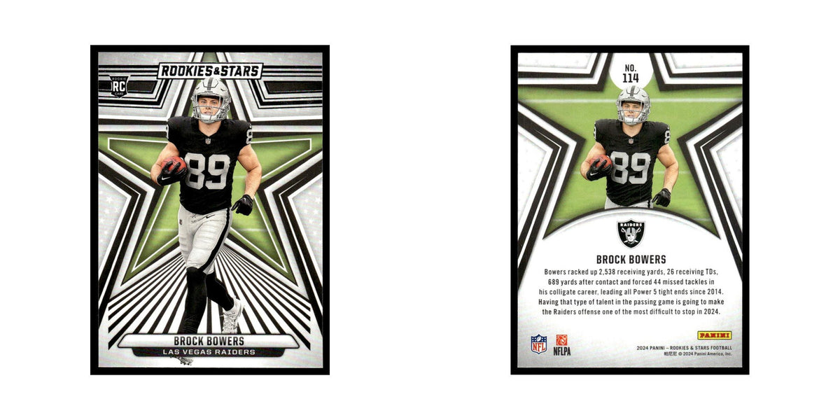 Brock Bowers 2024 Panini Rookies Stars #114 Las Vegas Raiders Football Card NM