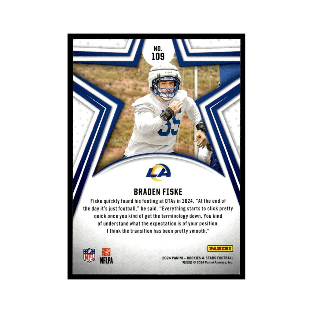 Braden Fiske 2024 Panini Rookies Stars #109 Los Angeles Rams Football Card NM
