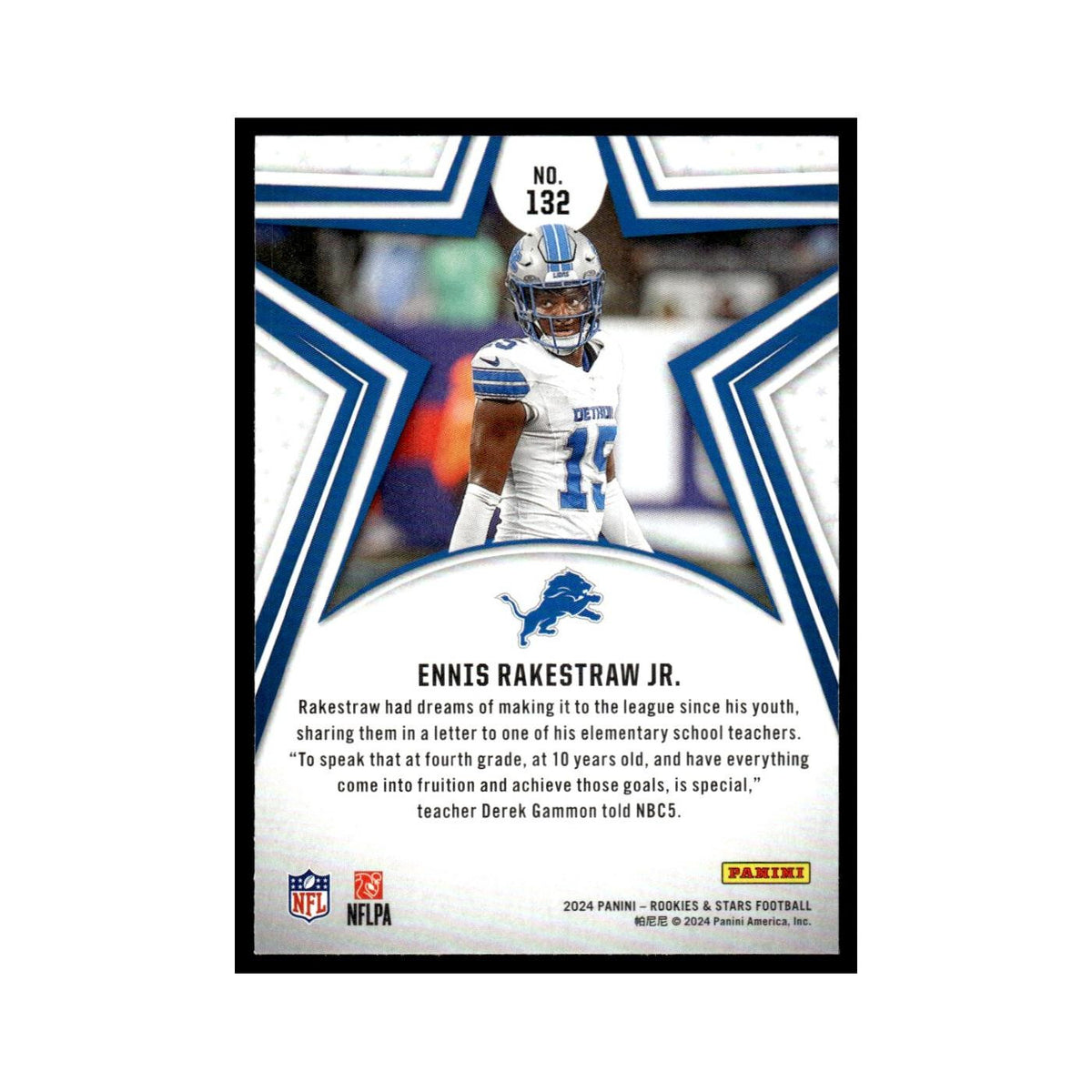 Ennis Rakestraw 2024 Panini Rookies Stars #132 Detroit Lions Football Card NM