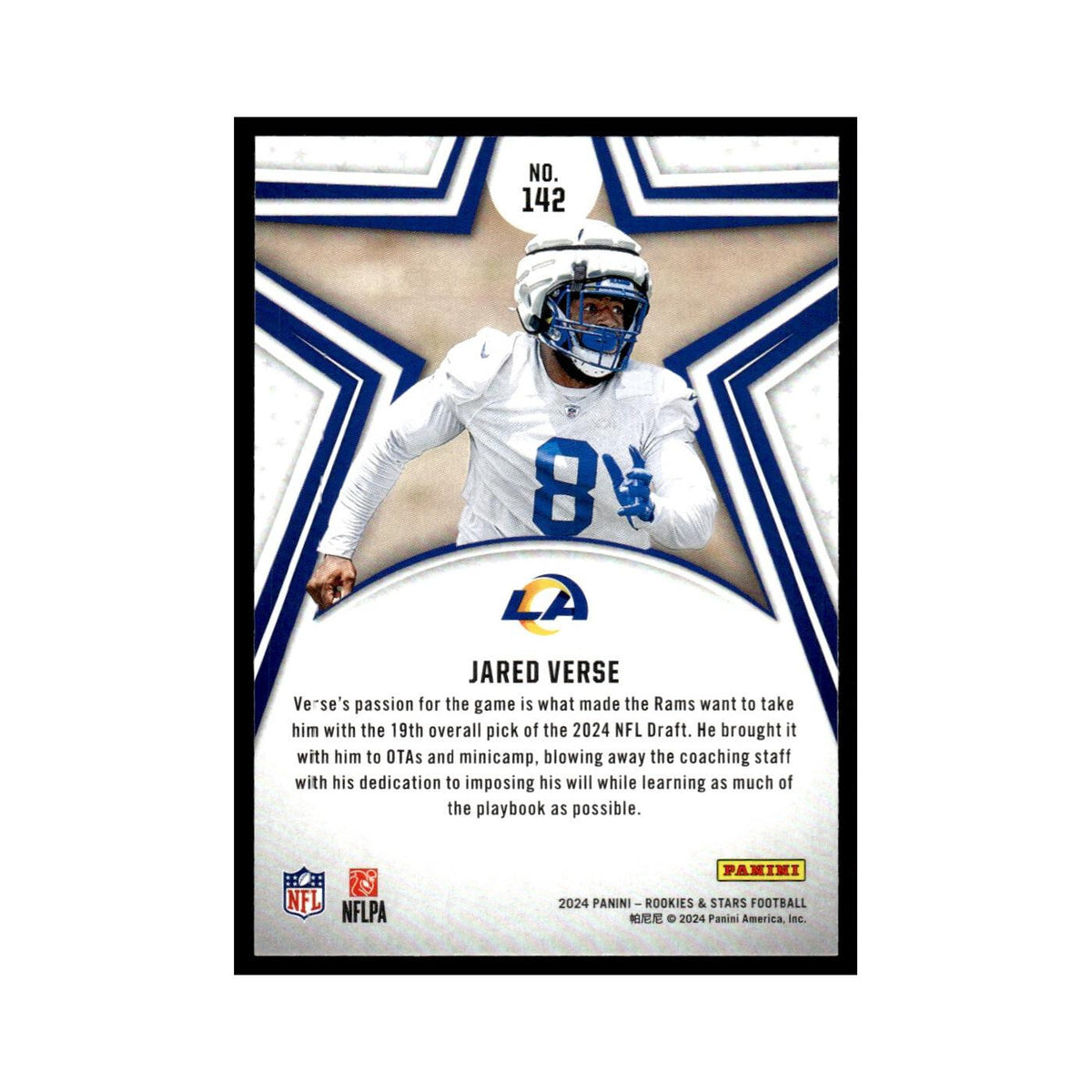 Jared Verse 2024 Panini Rookies Stars #142 Los Angeles Rams Football Card NM