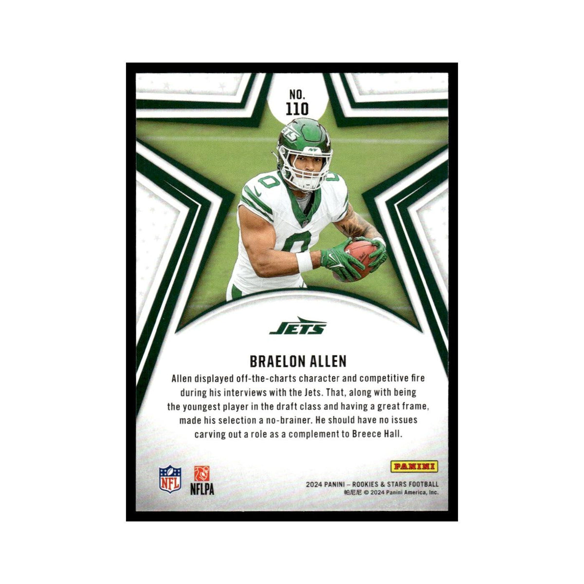 Braelon Allen 2024 Panini Rookies Stars #110 New York Jets Football Card NM