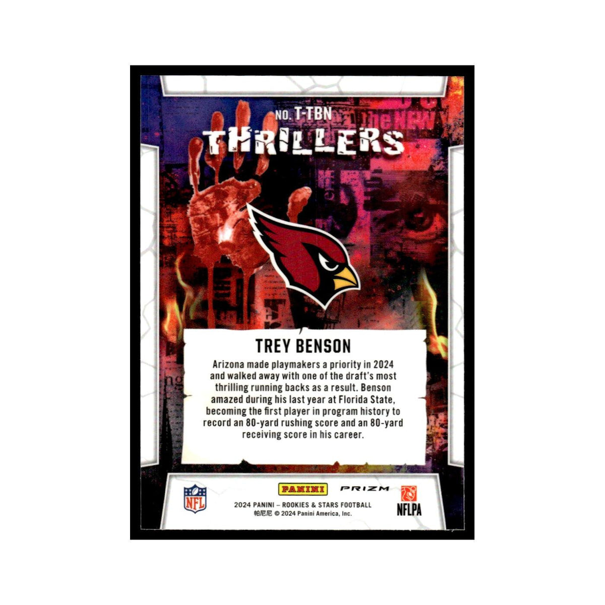 Trey Benson 2024 Panini Rookies Stars #T-TBN Arizona Cardinals Football Card NM