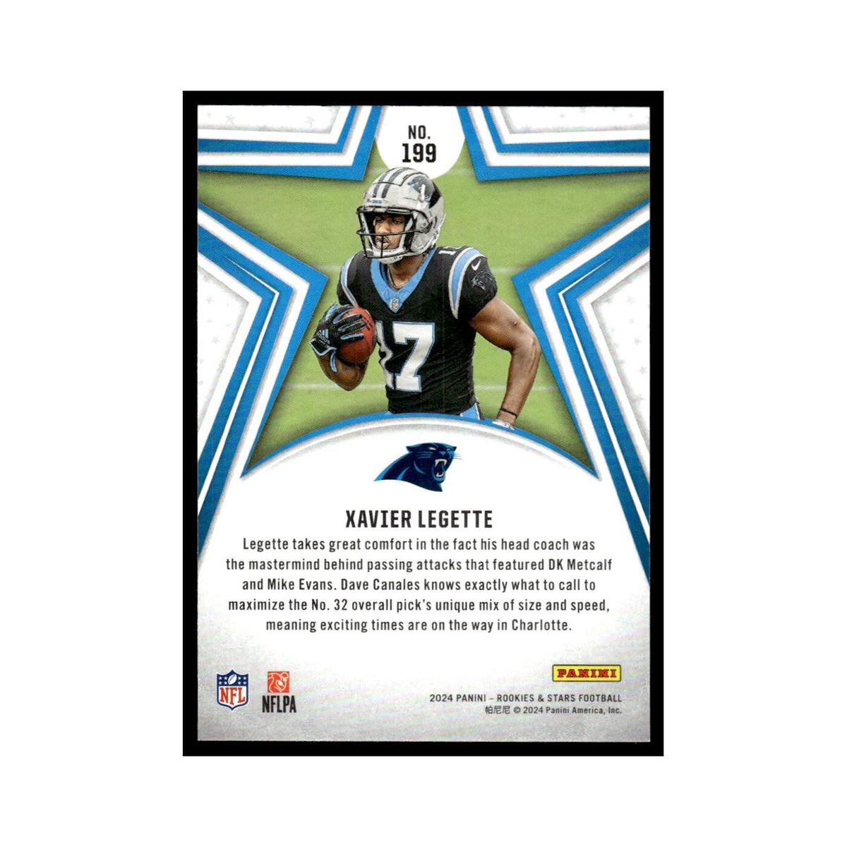Xavier Legette 2024 Panini Rookies Stars #199 Carolina Panthers Football Card NM