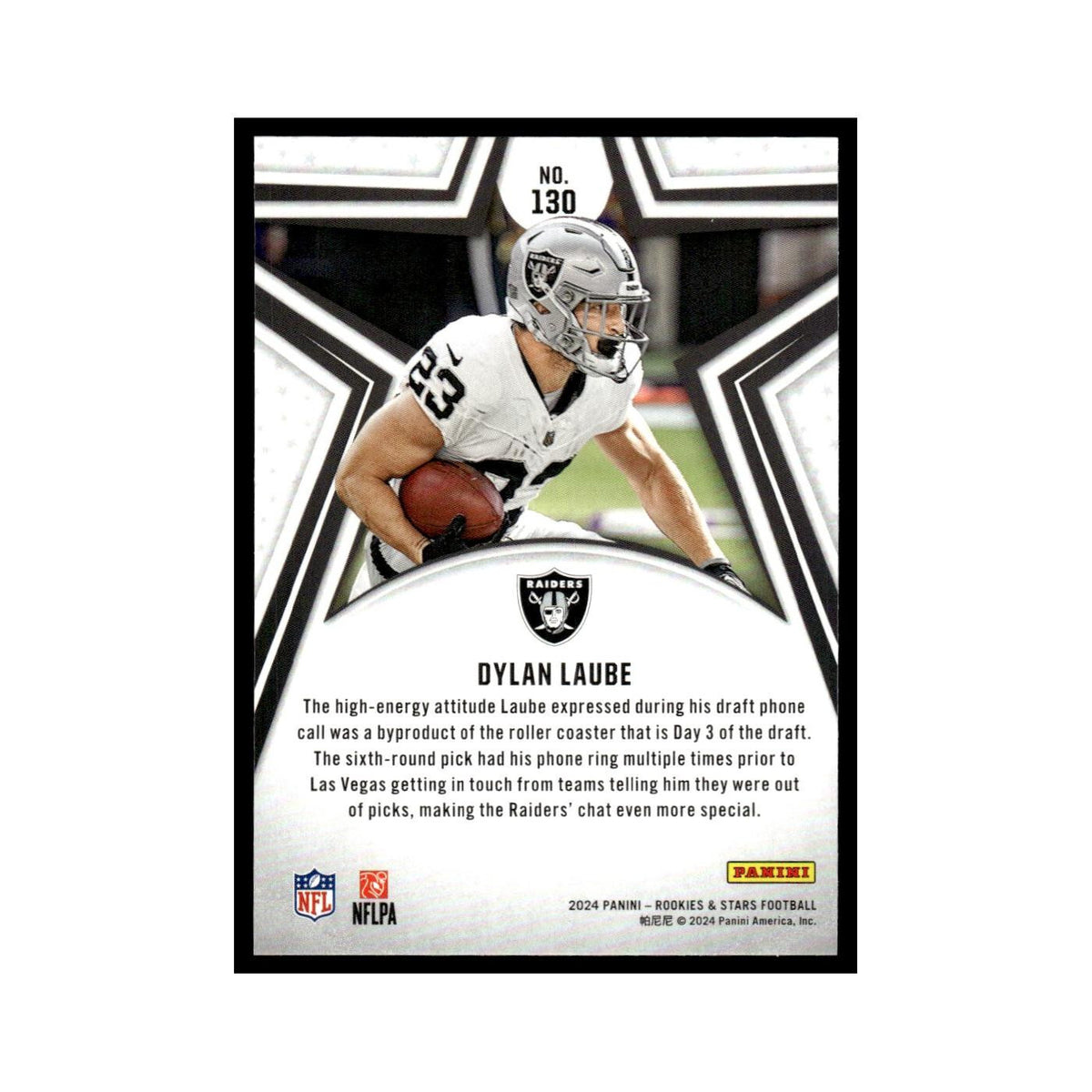 Dylan Laube 2024 Panini Rookies Stars #130 Las Vegas Raiders Football Card NM