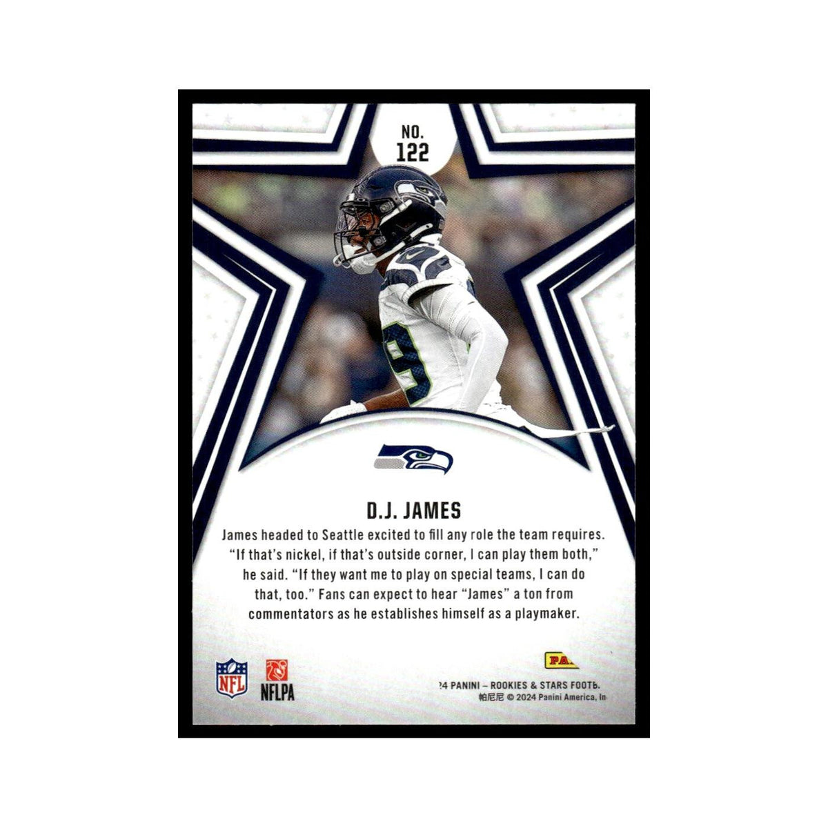 D.J. James 2024 Panini Rookies Stars #122 Seattle Seahawks Football Card NM
