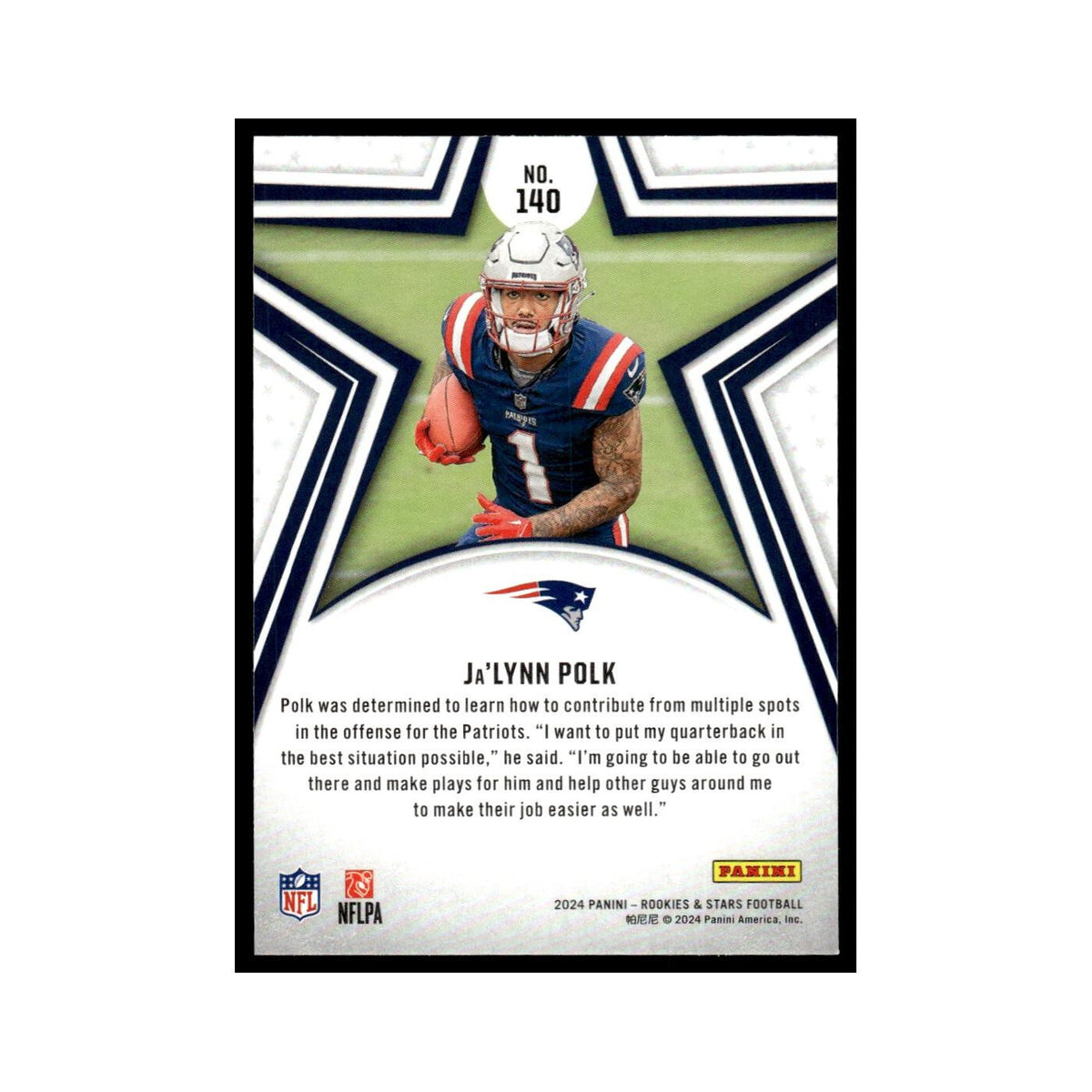 Ja'Lynn Polk 2024 Panini Rookies Stars #140 New England Patriots NM