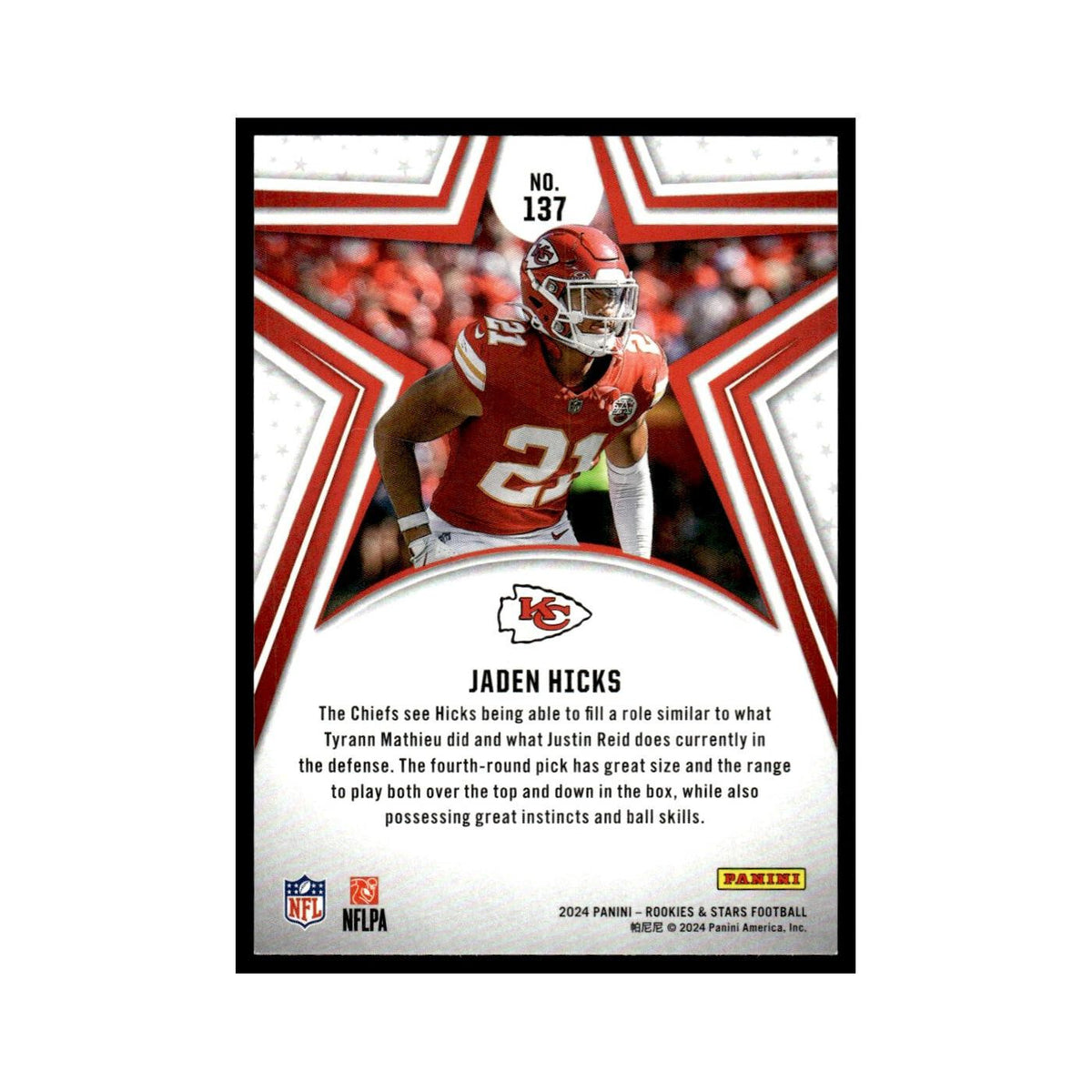 Jaden Hicks 2024 Panini Rookies Stars #137 Kansas City Chiefs Football Card NM