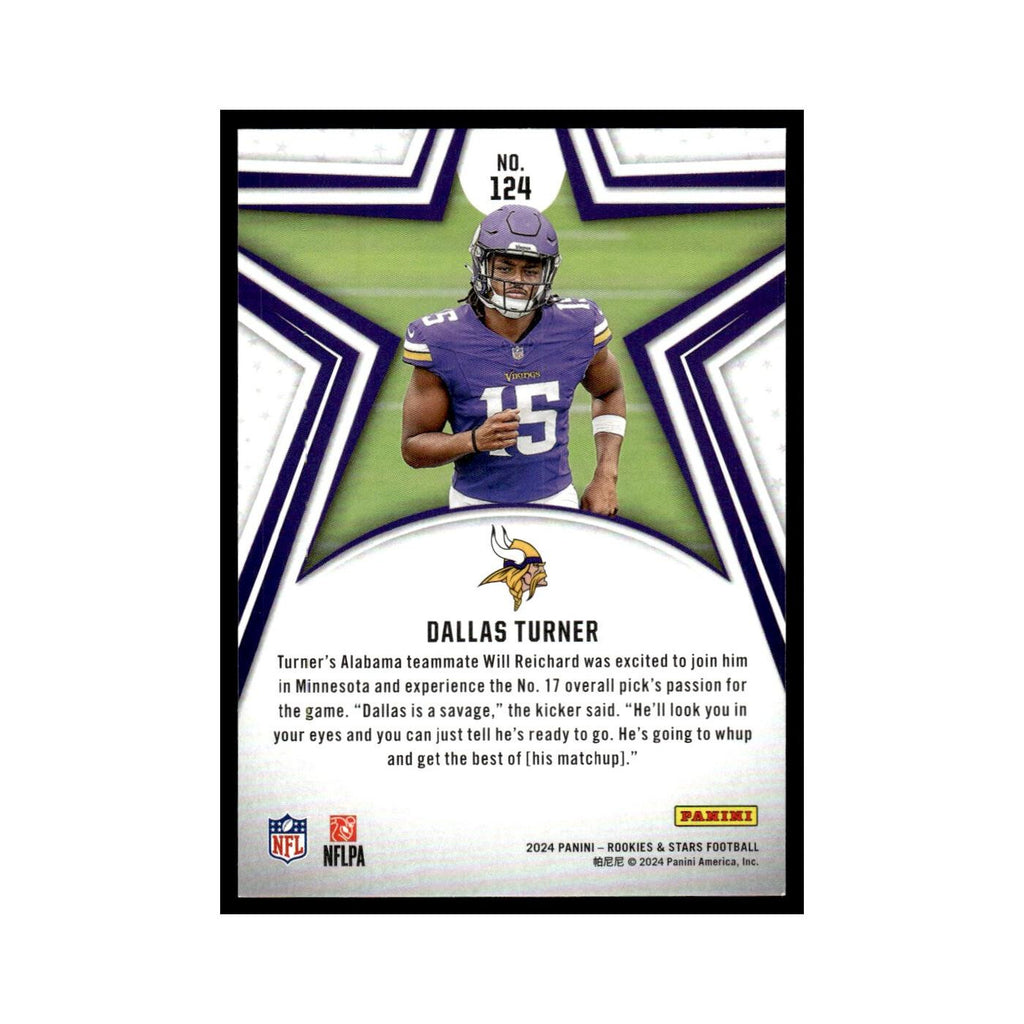 Dallas Turner 2024 Panini Rookies Stars #124 Minnesota Vikings Football Card NM