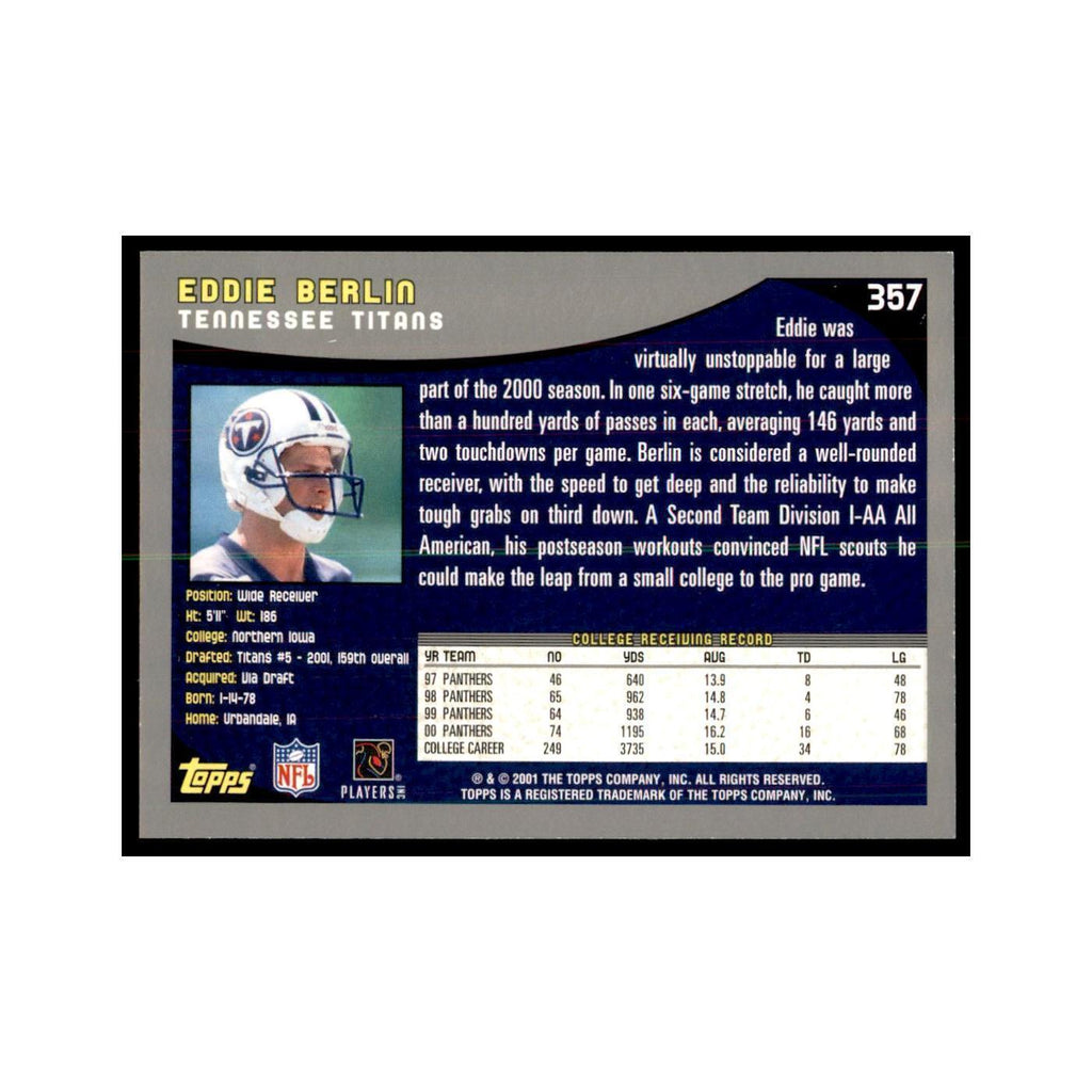 Eddie Berlin 2001 Topps #357 Football Cards Football Card NM