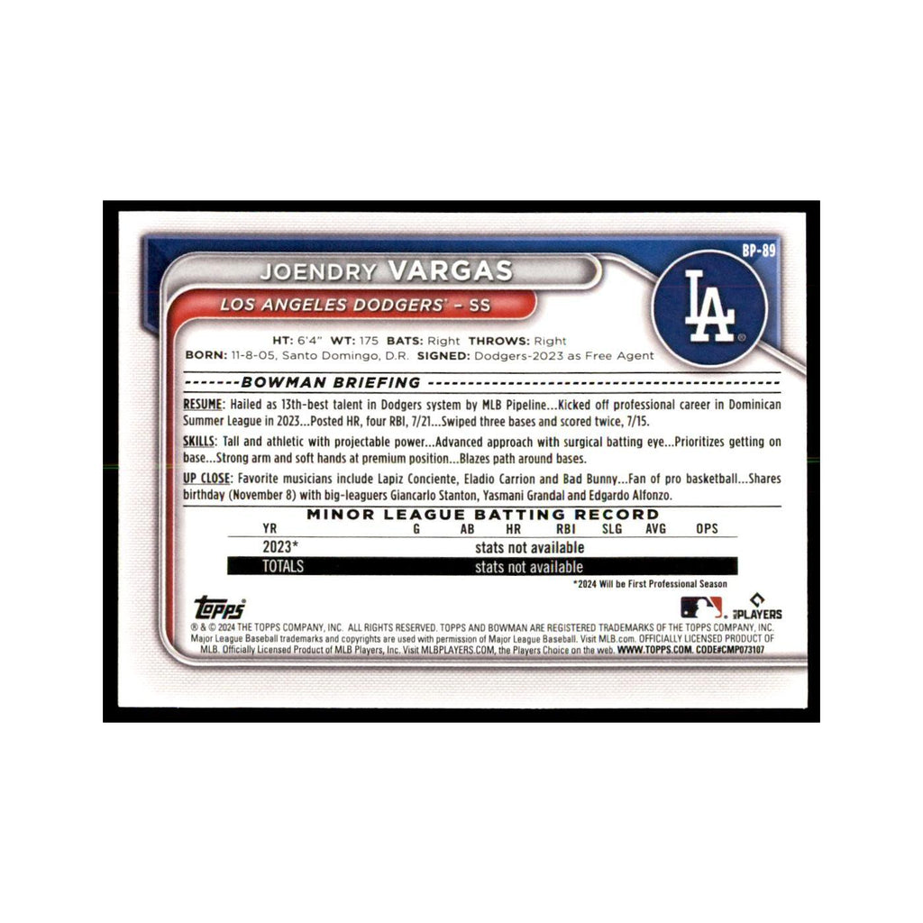 Joendry Vargas 2024 Bowman Prospects #BP-89 Baseball Cards Baseball Card NM