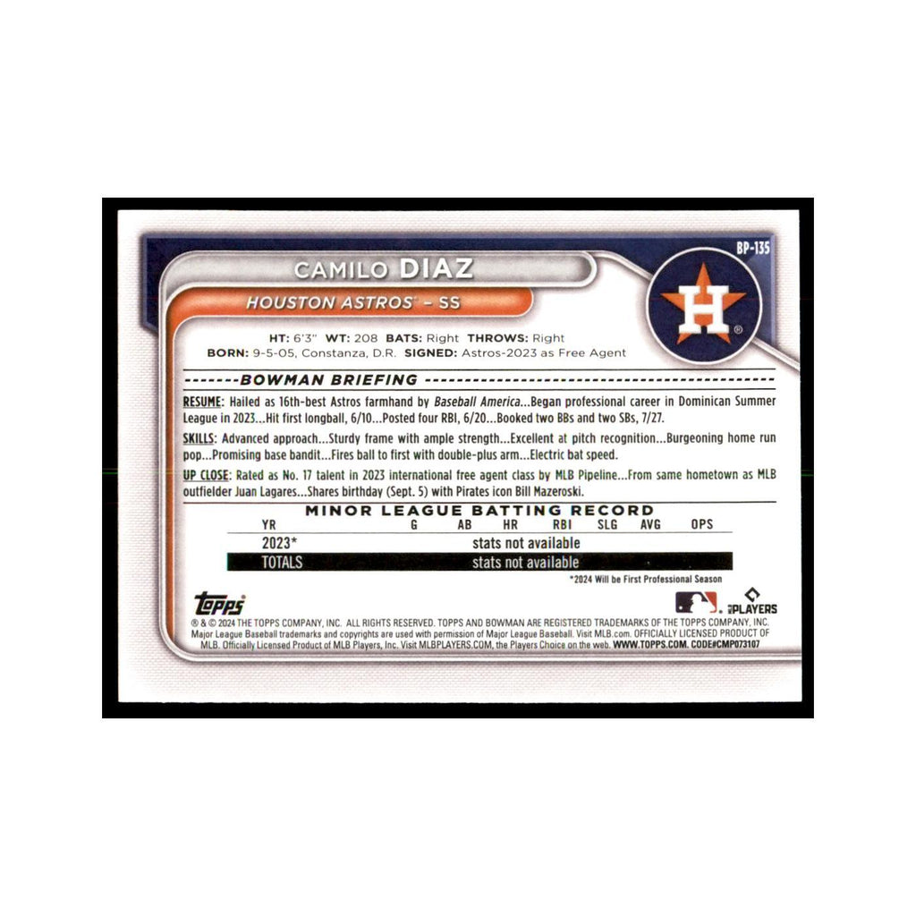 Camilo Diaz 2024 Bowman Prospects #BP-135 Baseball Cards Baseball Card NM