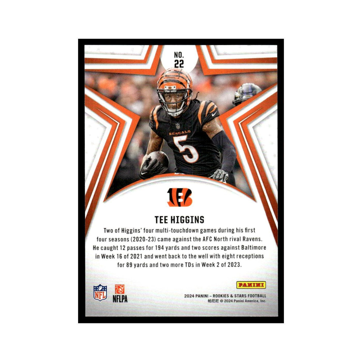 Tee Higgins 2024 Panini Rookies Stars #22 Cincinnati Bengals Football Card NM