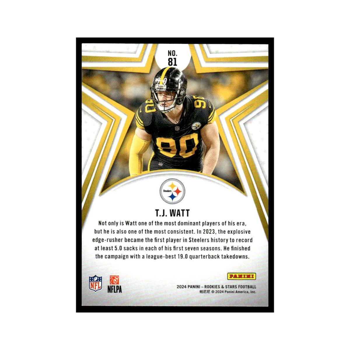 T.J. Watt 2024 Panini Rookies Stars #81 Pittsburgh Steelers Football Card NM