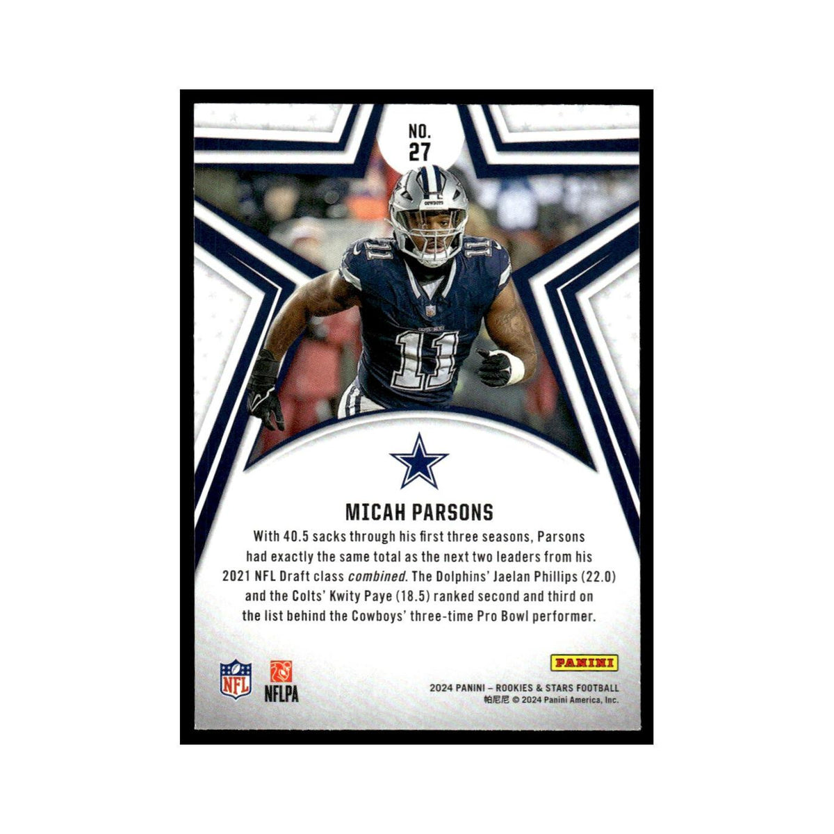 Micah Parsons 2024 Panini Rookies Stars #27 Dallas Cowboys Football Card NM