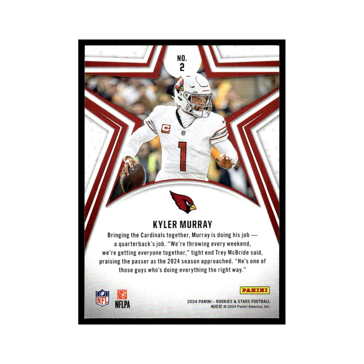 Kyler Murray 2024 Panini Rookies Stars #2 Arizona Cardinals Football Card NM