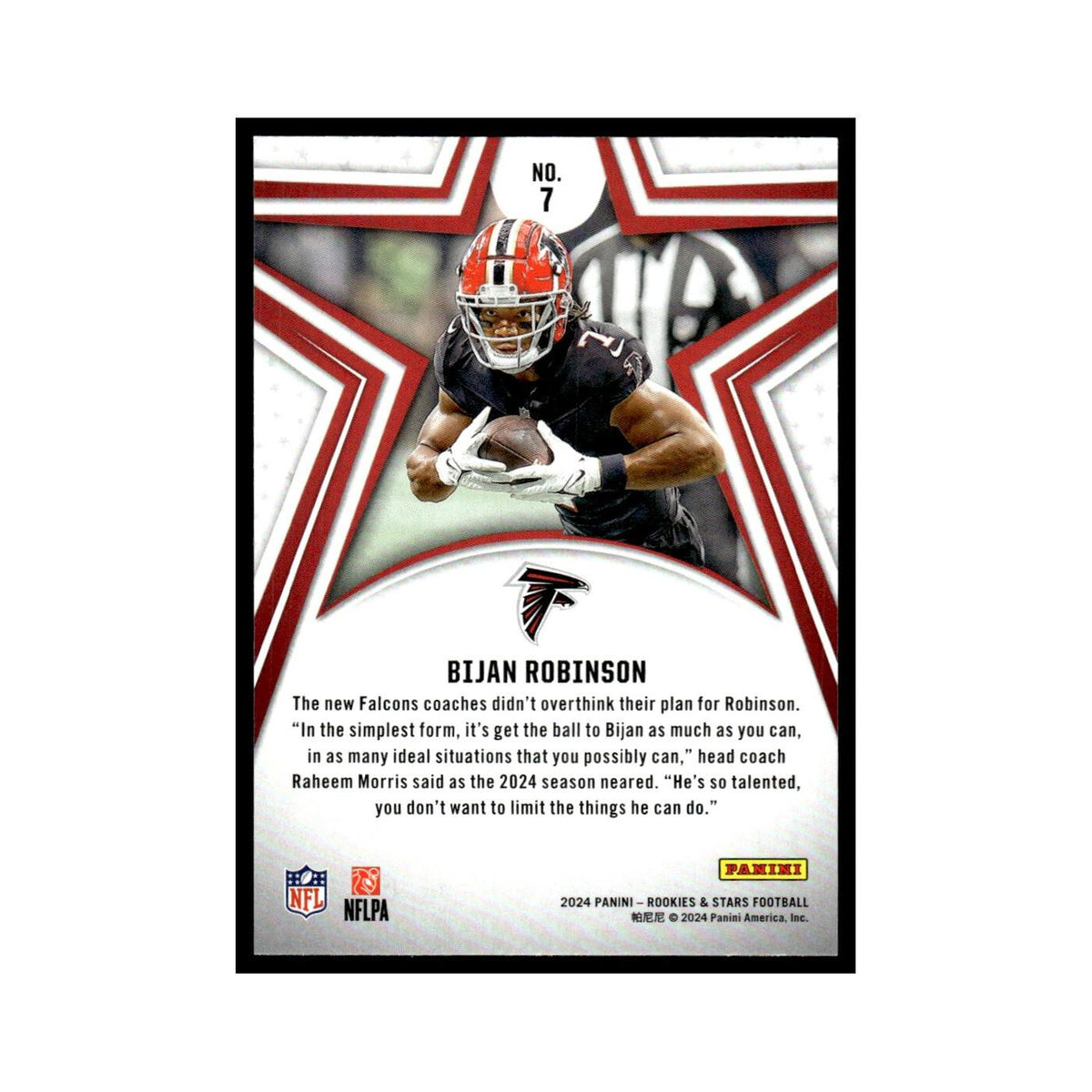 Bijan Robinson 2024 Panini Rookies Stars #7 Atlanta Falcons Football Card NM
