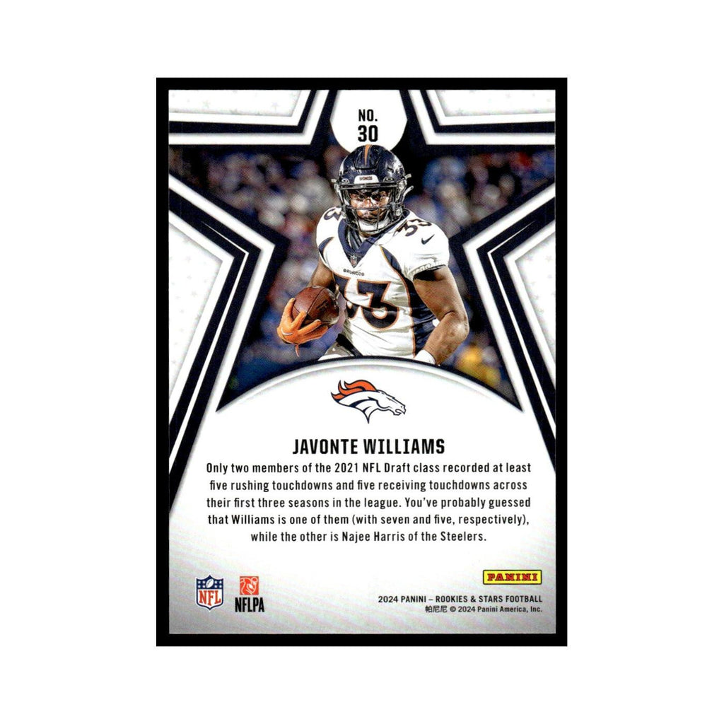 Javonte Williams 2024 Panini Rookies Stars #30 Denver Broncos Football Card NM