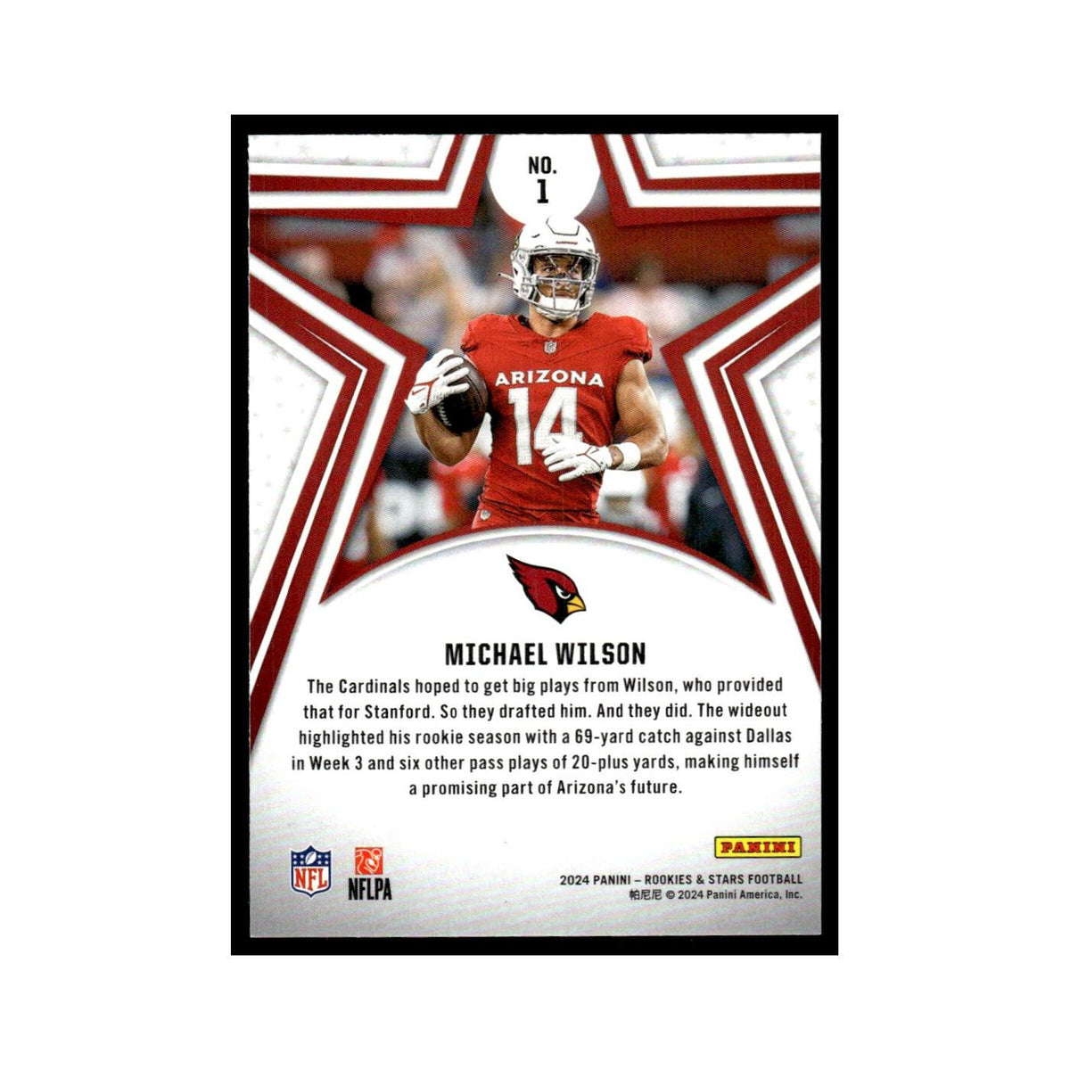 Michael Wilson 2024 Panini Rookies Stars #1 Arizona Cardinals Football Card NM