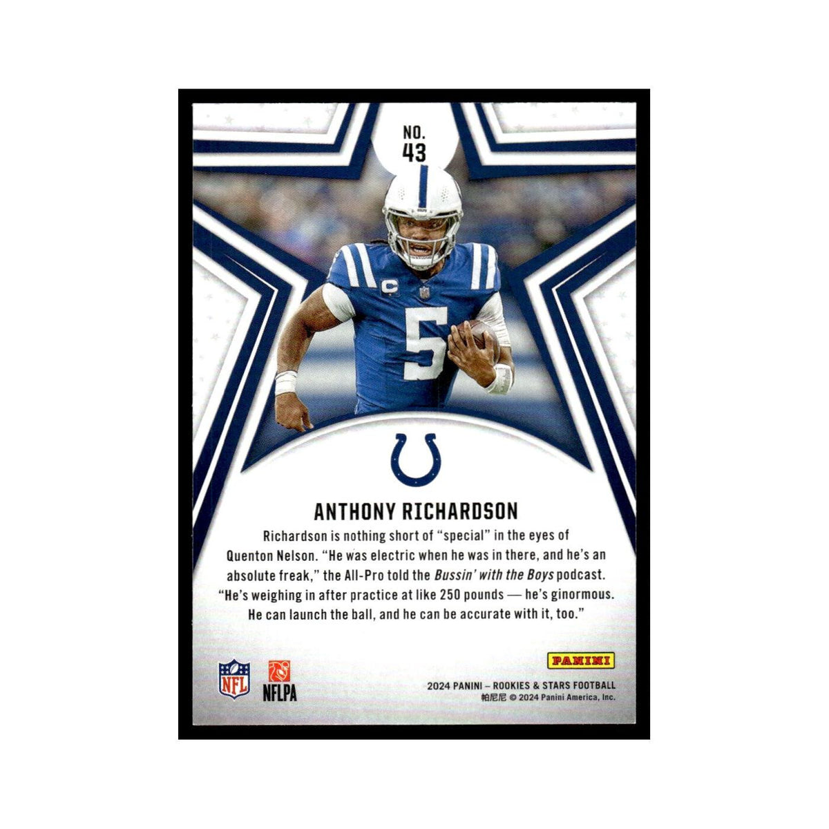 Anthony Richardson 2024 Panini Rookies Stars #43 Indianapolis Colts NM