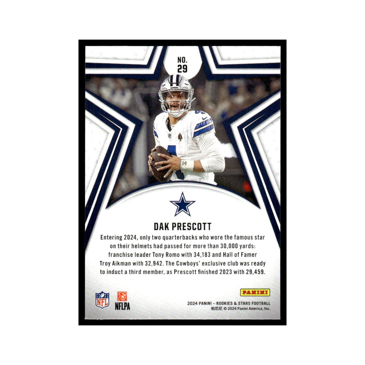Dak Prescott 2024 Panini Rookies Stars #29 Dallas Cowboys Football Card NM