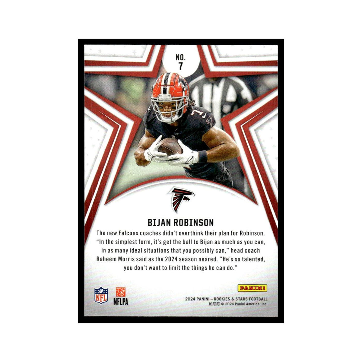Bijan Robinson 2024 Panini Rookies Stars #7 Atlanta Falcons Football Card NM