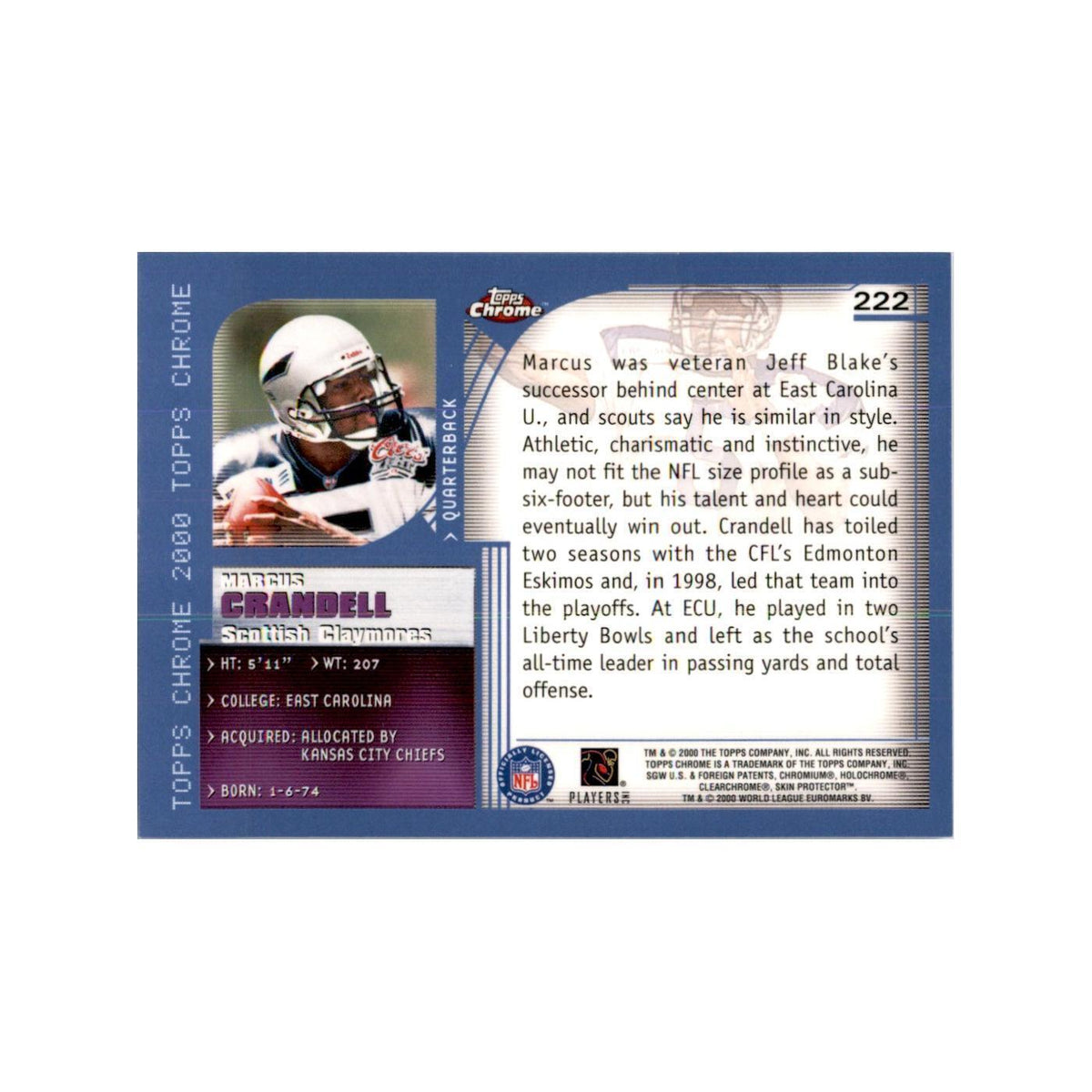 Marcus Crandell 2000 Topps Chrome #222 Football Cards Football Card NM