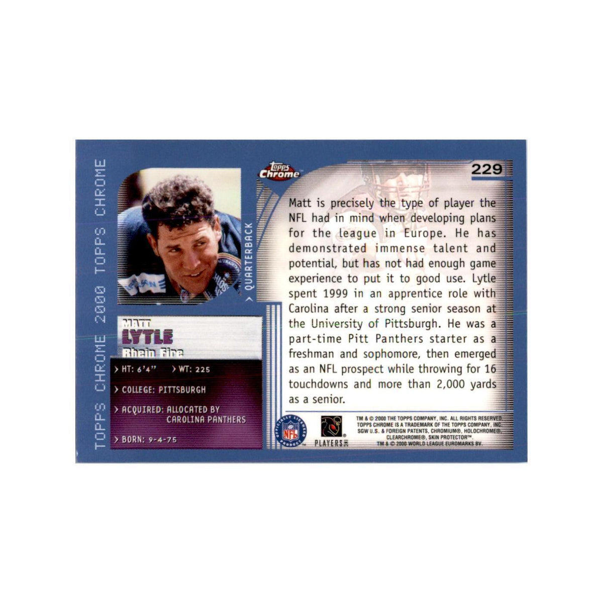 Matt Lytle 2000 Topps Chrome #229 Football Cards Football Card NM