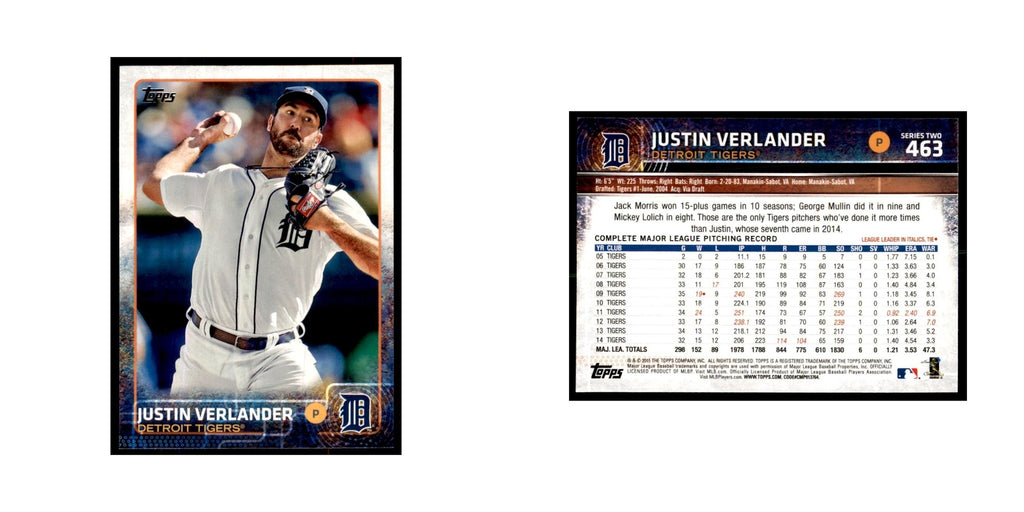 Justin Verlander 2015 Topps #463 Baseball Cards Baseball Card NM