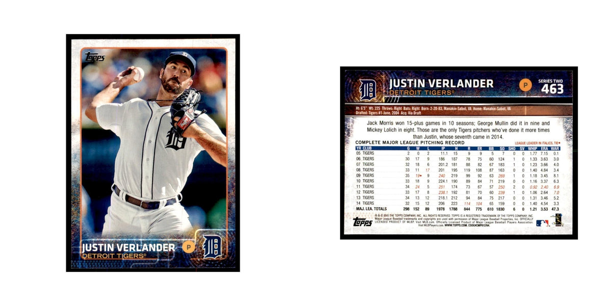 Justin Verlander 2015 Topps #463 Baseball Cards Baseball Card NM
