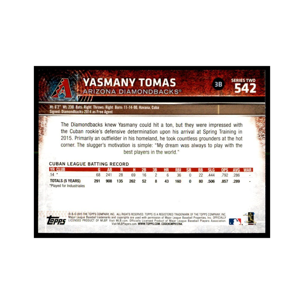 Yasmany Tomas Rookie 2015 Topps #542 Baseball Cards Baseball Card NM